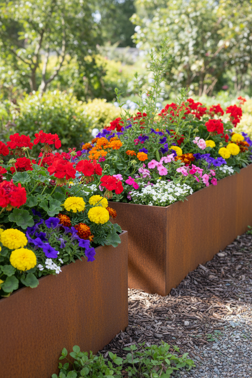 Højbede i 3 mm cortenstål. Fuldsvejset. Laves på special mål. Holdbarhed op til 30 år.